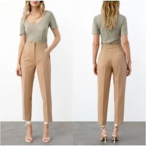 Zara High Waisted Cropped Camel Trouser Pants Women's Size XS